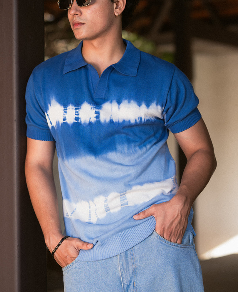 Blue Tie Dye Knit T-Shirt 100% Cotton