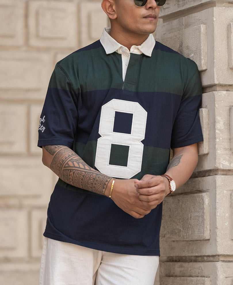 Green Embroidered Stripe T-Shirt 100% Cotton