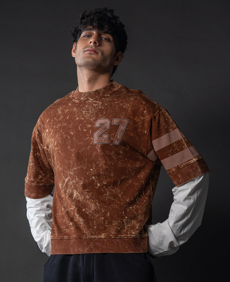 Brown Washed Graphic Oversized T-Shirt 100% Cotton