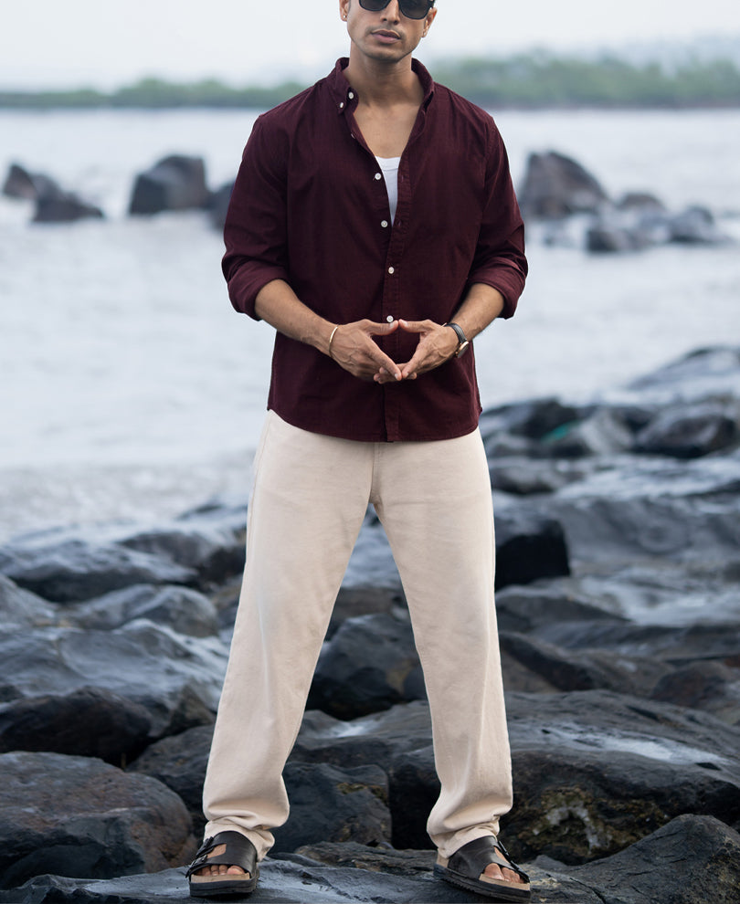 Wine Corduroy Buttondown Shirt 100% Cotton