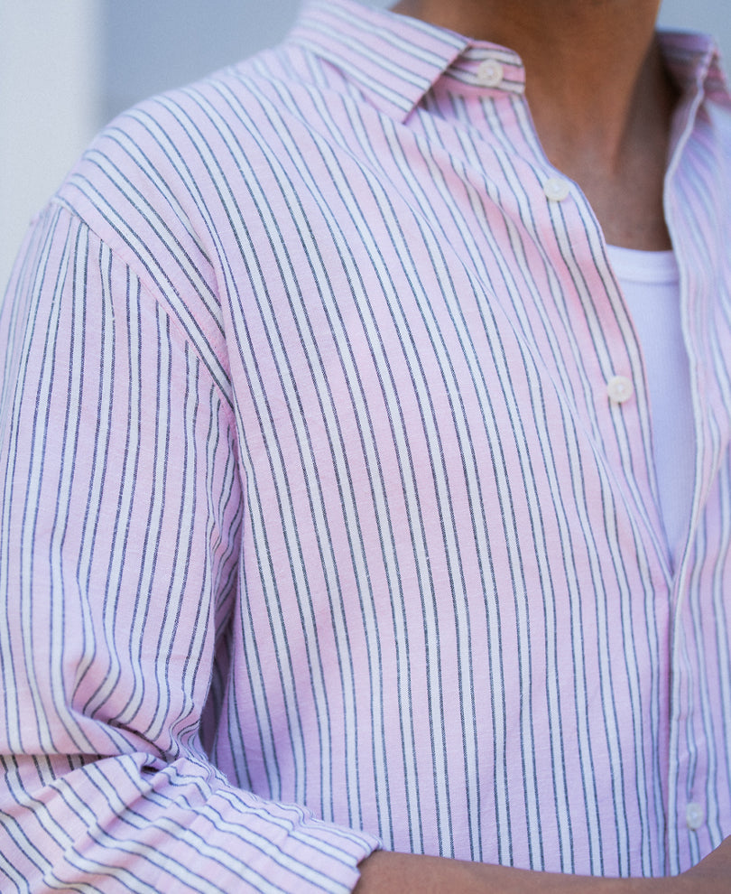 Pastel Pink Linen Blend Stripe Shirt
