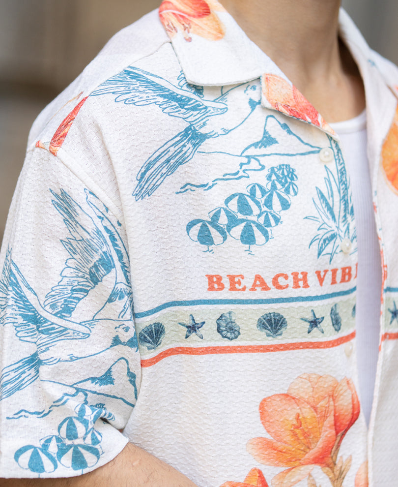 Tropical Print Structured Shirt 100% Cotton