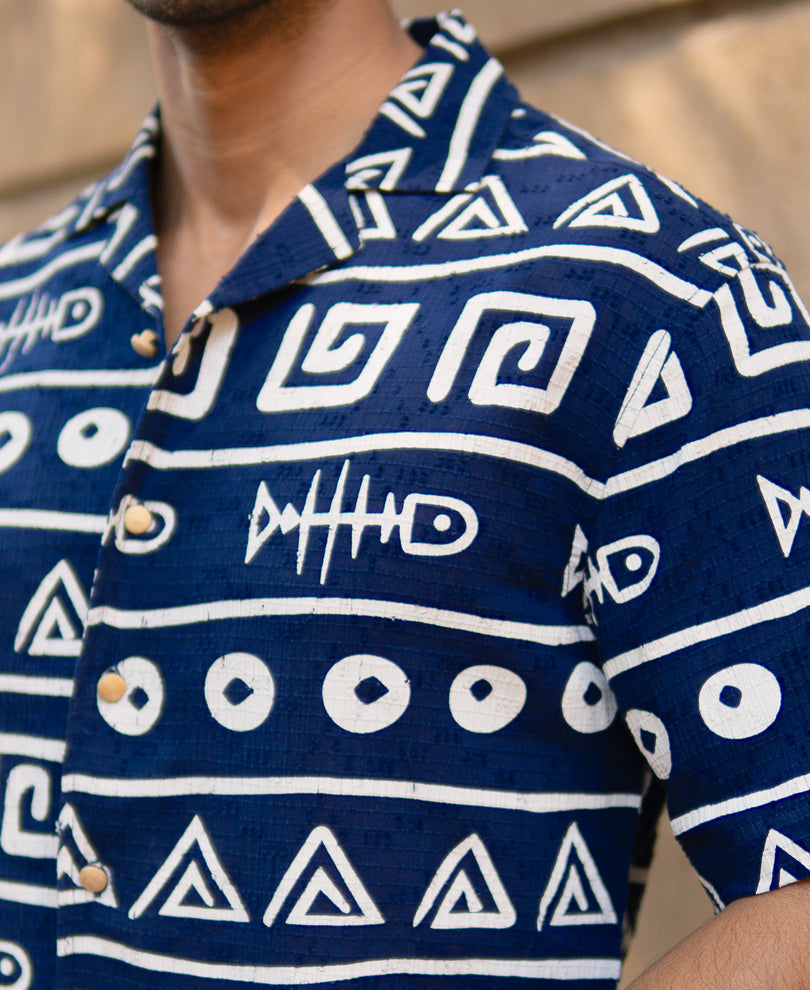 Navy Tribal Print Shirt 100% Cotton