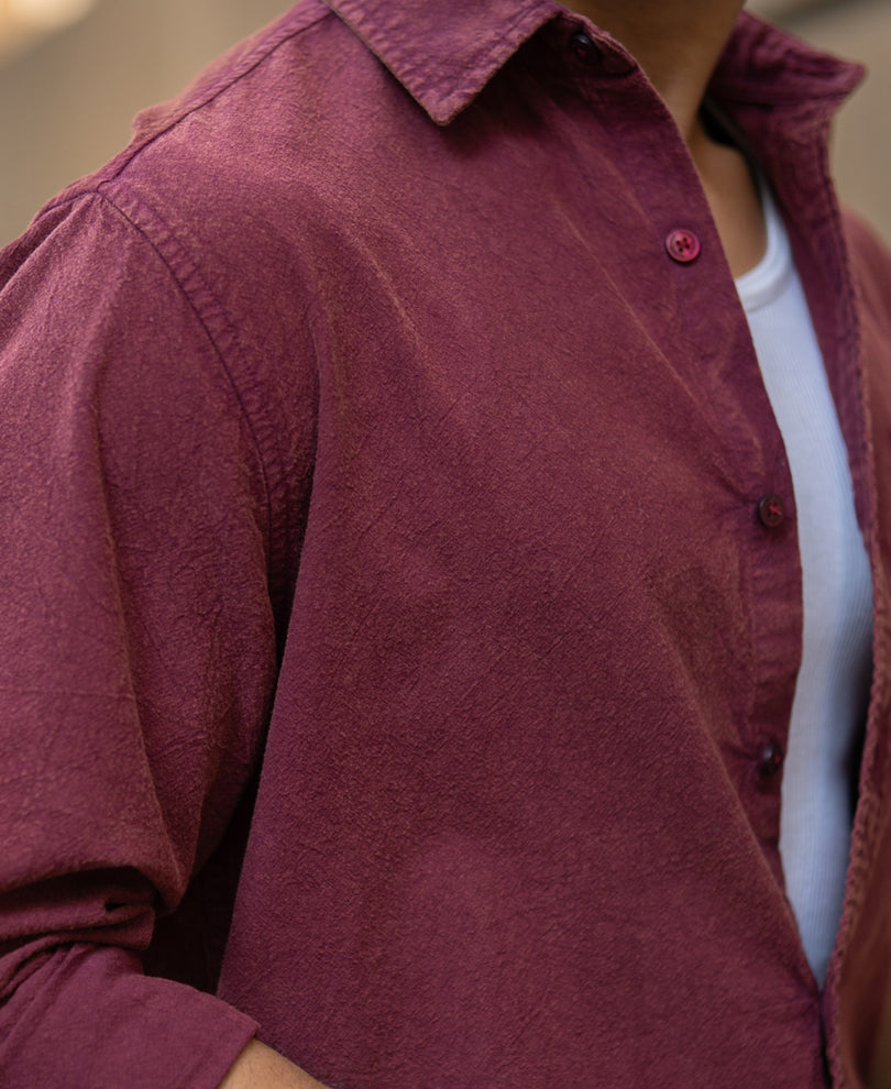 Burgundy Washed Structure Shirt 100% Cotton