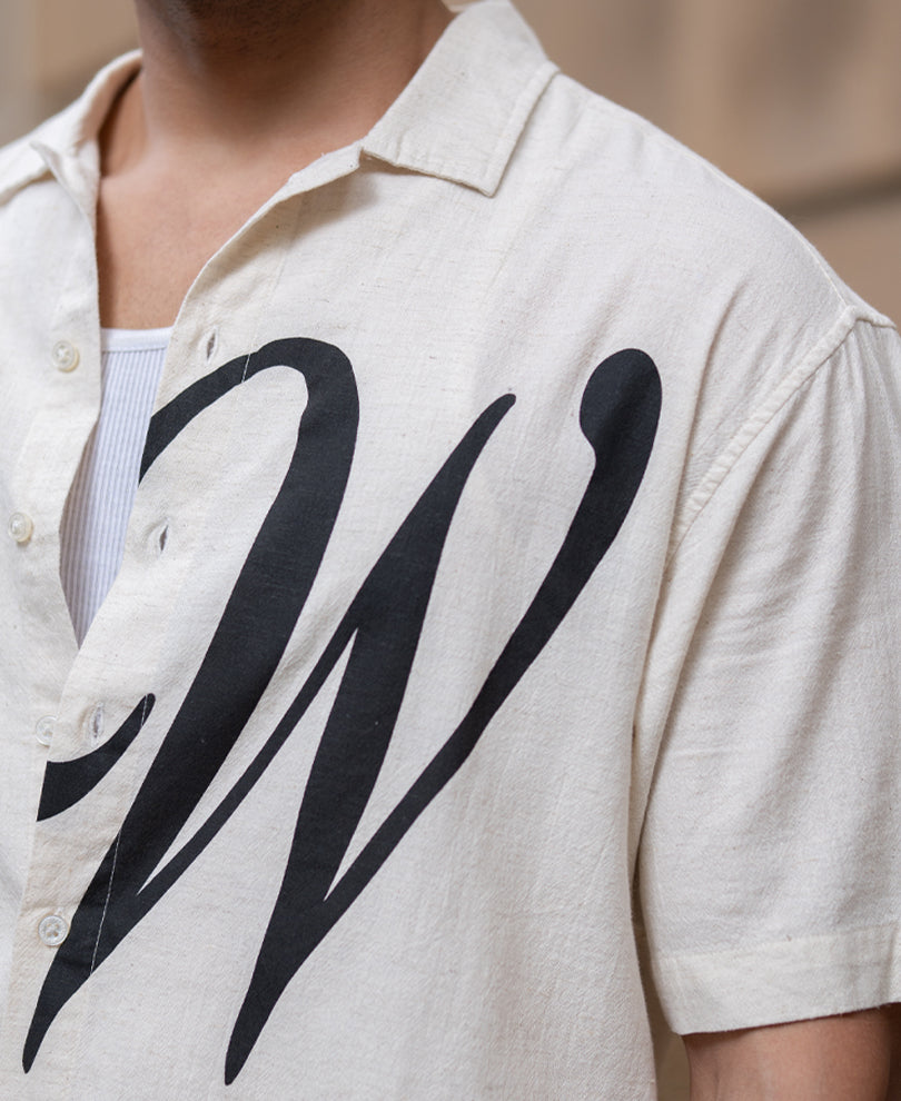 Natural Linen Blend Print Shirt