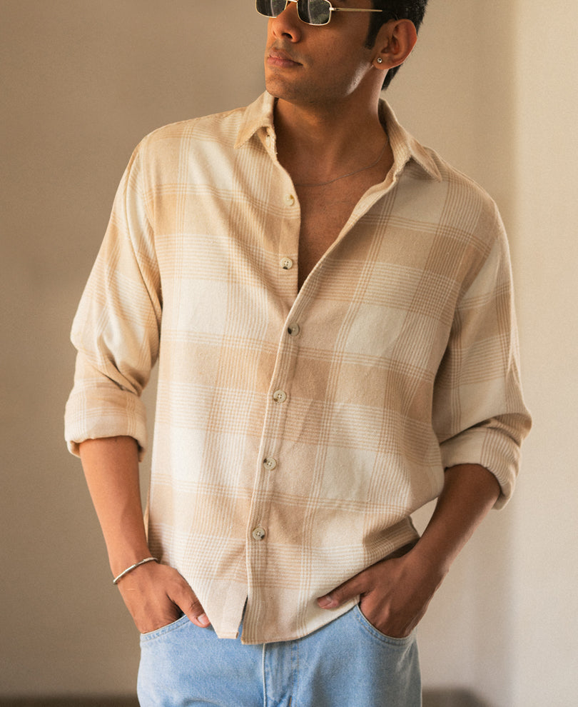 Beige Flannel Checks Shirt
