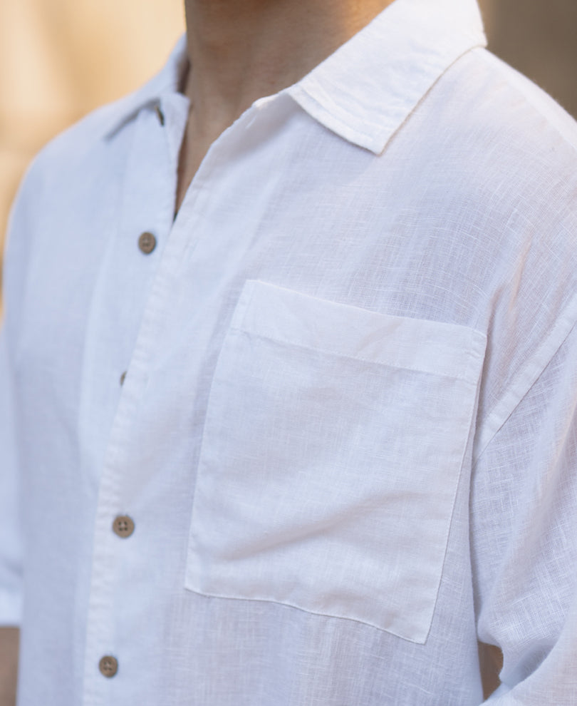 White Boxy Fit Linen Blend Shirt