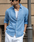 Blue Structured Striped Shirt