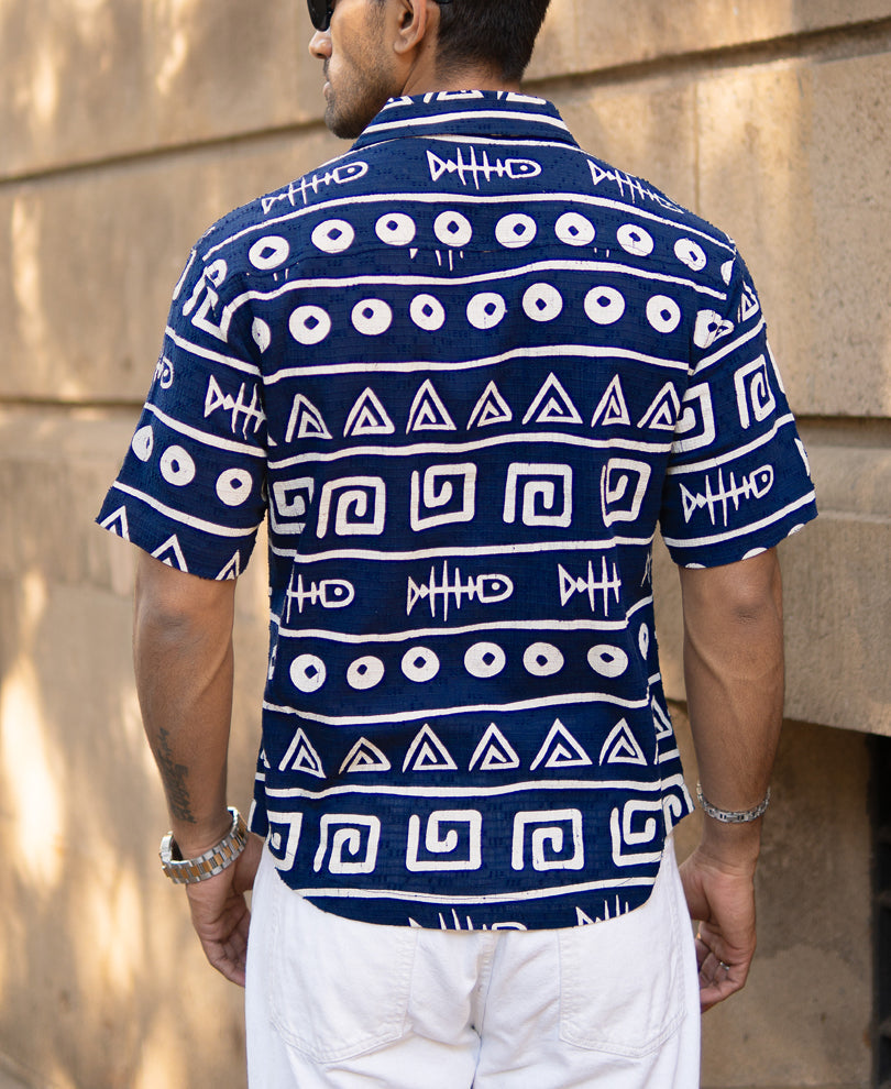 Navy Tribal Print Shirt 100% Cotton