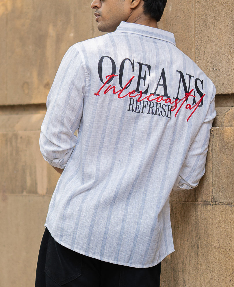 Faded Blue Stripe Embroidered Shirt