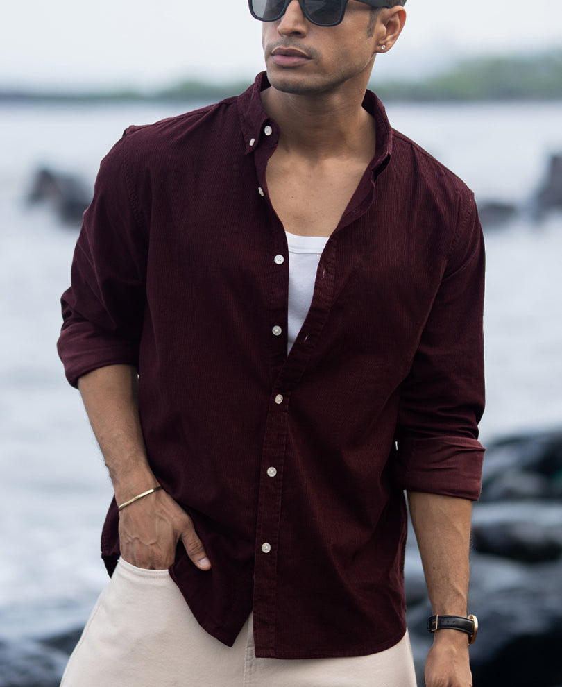 Wine Corduroy Buttondown Shirt 100% Cotton