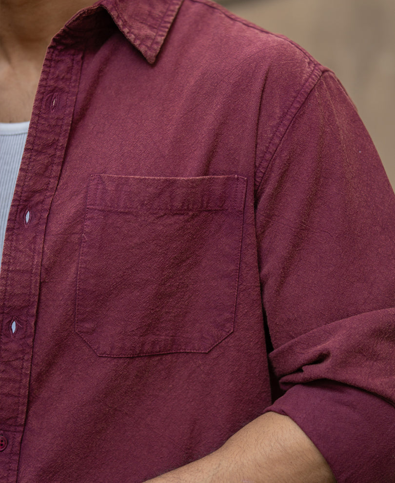Burgundy Washed Structure Shirt 100% Cotton