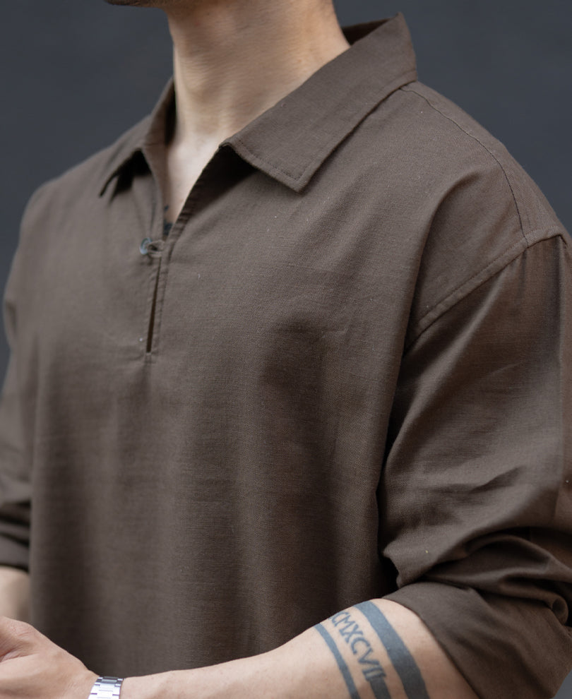 Brown Lightweight Structured Kurta Shirt 100% Cotton