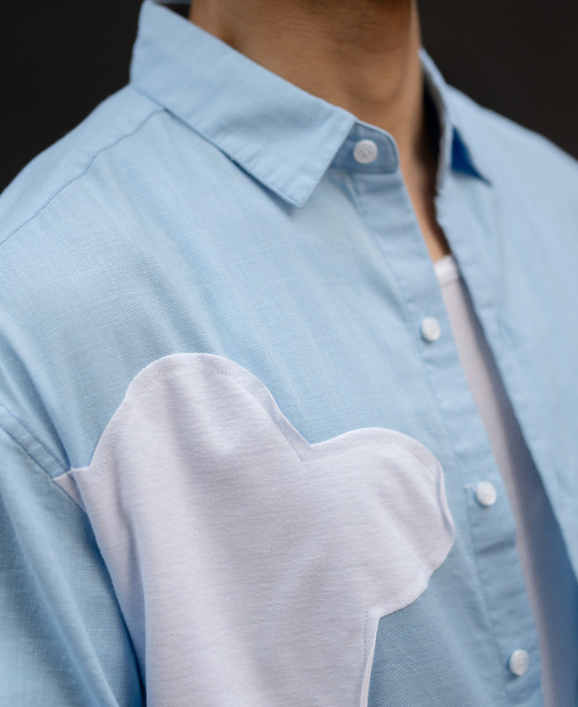 Sky Blue Cloud Applique Shirt 100% Cotton