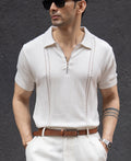 White Structured Knit Zipper T-Shirt 100% Cotton