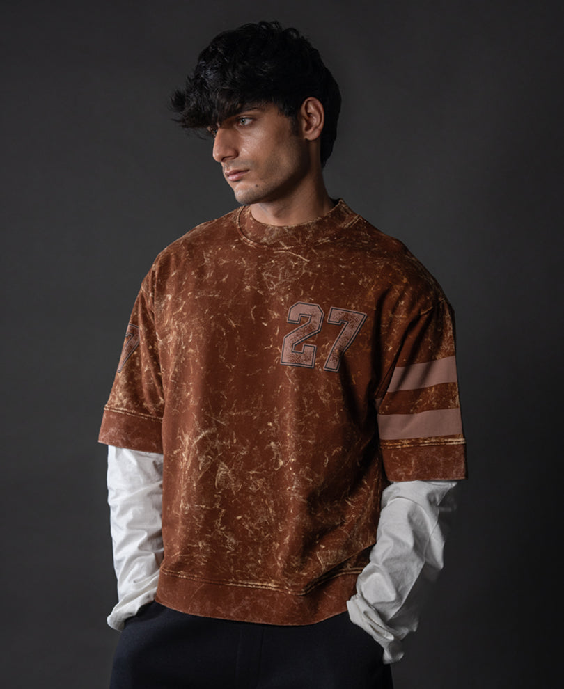 Brown Washed Graphic Oversized T-Shirt 100% Cotton