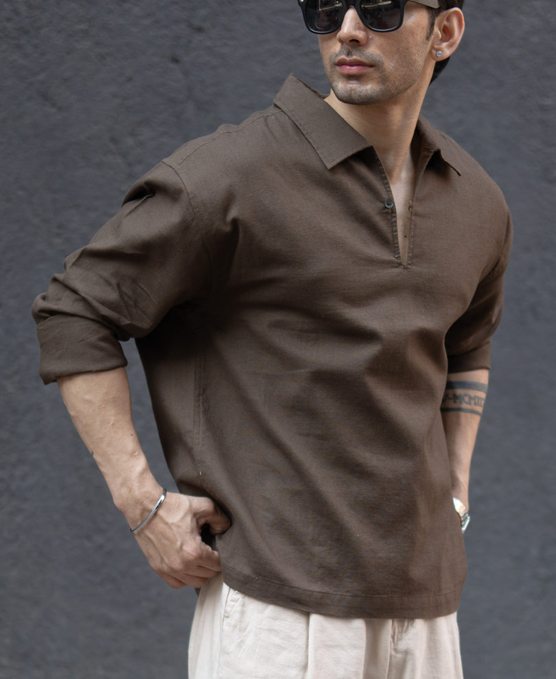 Brown Lightweight Structured Kurta Shirt 100% Cotton