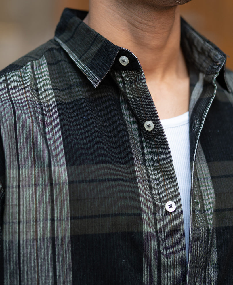 Olive Coudroy Checks Shirt