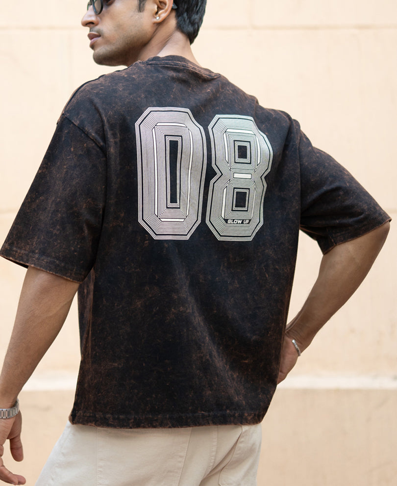 Dark Brown Washed Printed T-Shirt 100% Cotton